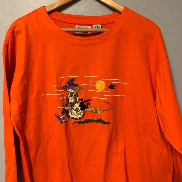 Vintage Basic Editions Halloween witch embroidered orange shirt size medium - Picture 5 of 7